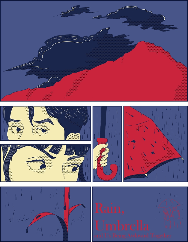 Ilustrasi hujan dan payung dengan desain yang modern dan minimalis cocok untuk desain media sosial atau website.