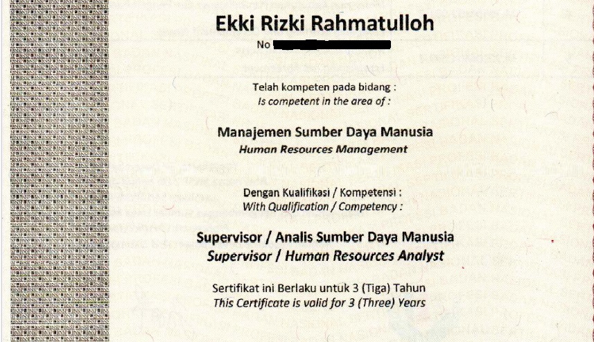 Sertifikat jasa asisten virtual untuk layanan Manajemen Sumber Daya Manusia dan Supervisor.