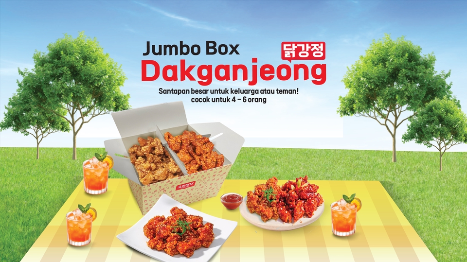 Jasa motion graphic untuk iklan produk makanan dengan konsep Dakganjeong Jumbo Box