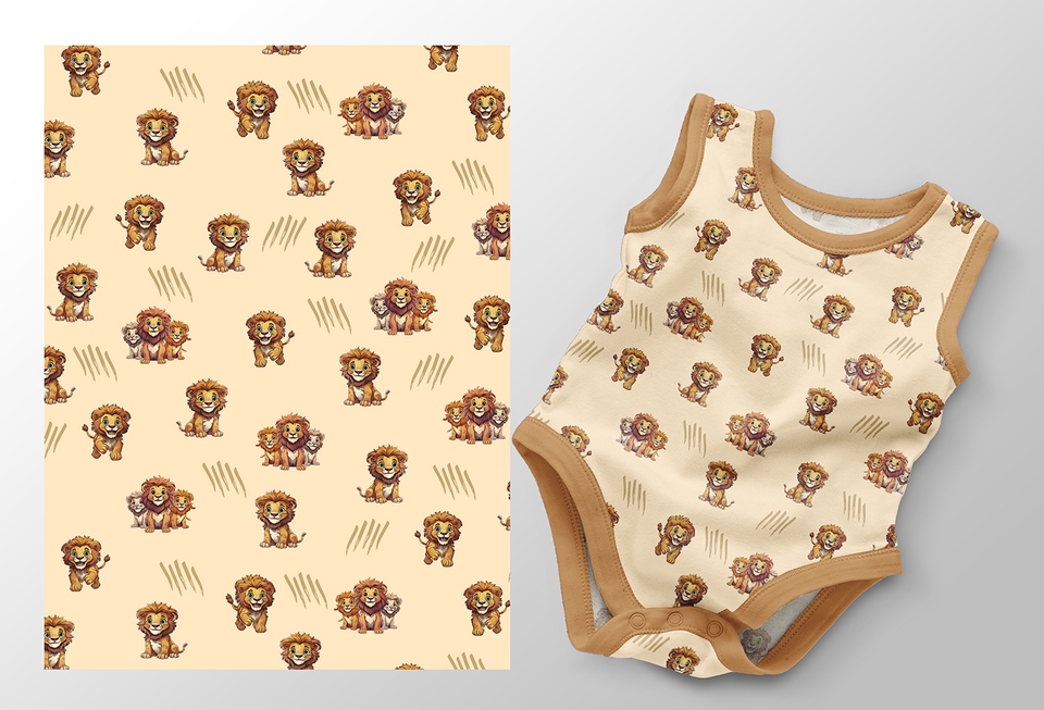Desain kaos anak dengan motif singa lucu untuk jasa desain kaos custom.