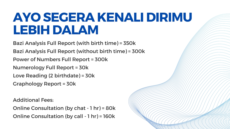Jasa pengembangan diri dengan analisa BaZi, numerologi, dan ramalan online.