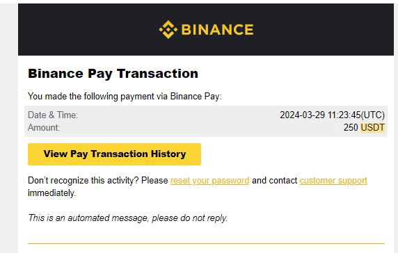 Jasa Pembayaran Binance - Konfirmasi Pembayaran 250 USDT