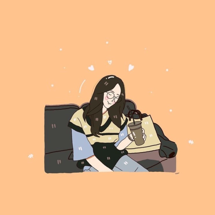 รับวาดภาพประกอบสไตล์น่ารัก ผู้หญิงดื่มกาแฟ