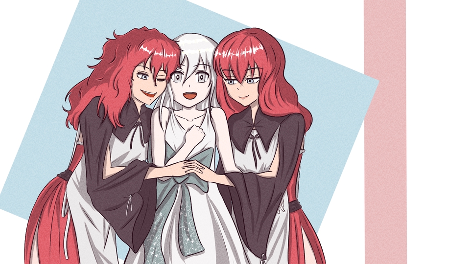 รับวาดรูปภาพประกอบ ภาพสาวสวย 3 คน วาดภาพการ์ตูน สีชมพู วาดภาพน่ารัก