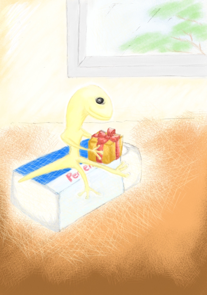 วาดภาพประกอบนิทานเด็กน่ารัก ตัวละครถือของขวัญ