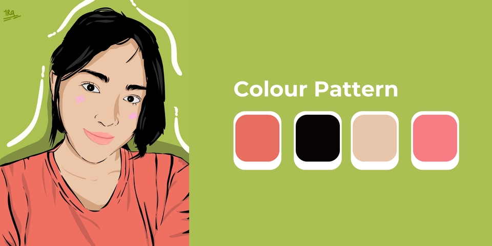 Jasa desain karakter kartun wanita dengan warna merah muda dan hitam untuk vtuber, karakter game, desain maskot, jasa desain karakter, layanan desain karakter