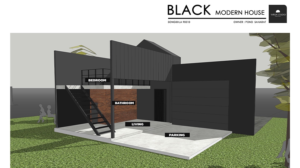 รับทำโมเดลบ้าน 3d แบบโมเดิร์น สีดำ สวยทันสมัย ออกแบบโดยมืออาชีพ 3d model