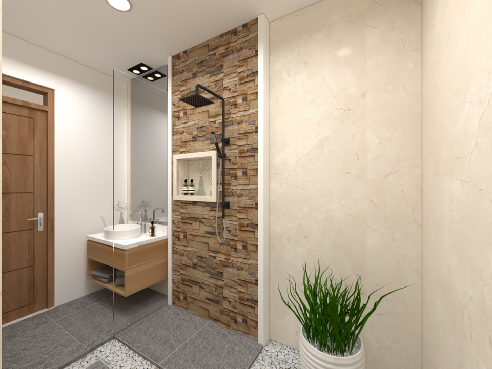 Jasa pembuatan video animasi 3d untuk kamar mandi modern dengan shower dan wastafel