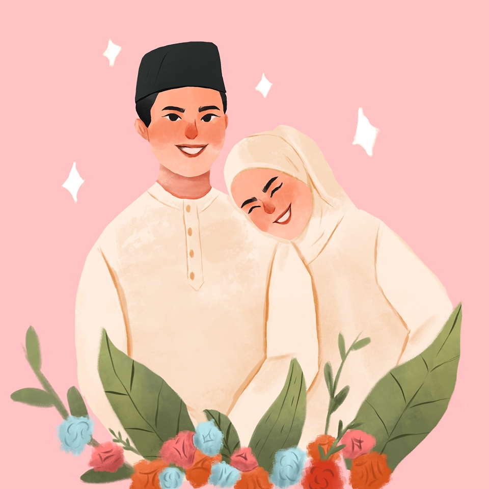 Gambar dan Ilustrasi - Ilustrasi potrait wajah lucu dan unik pasangan wedding/profile/couple  - 2