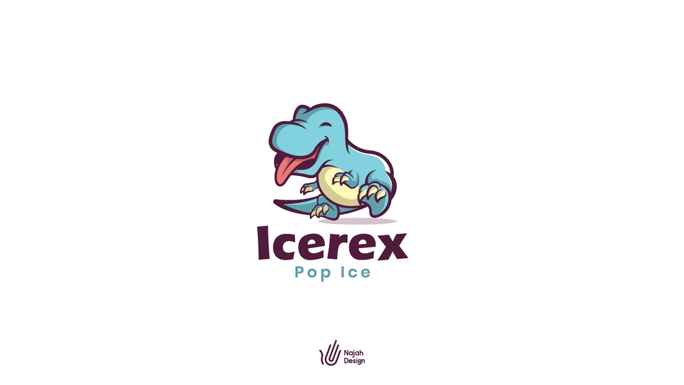 Logo Icerex, desain logo es krim dengan gambar dinosaurus lucu, layanan jasa desain logo online.