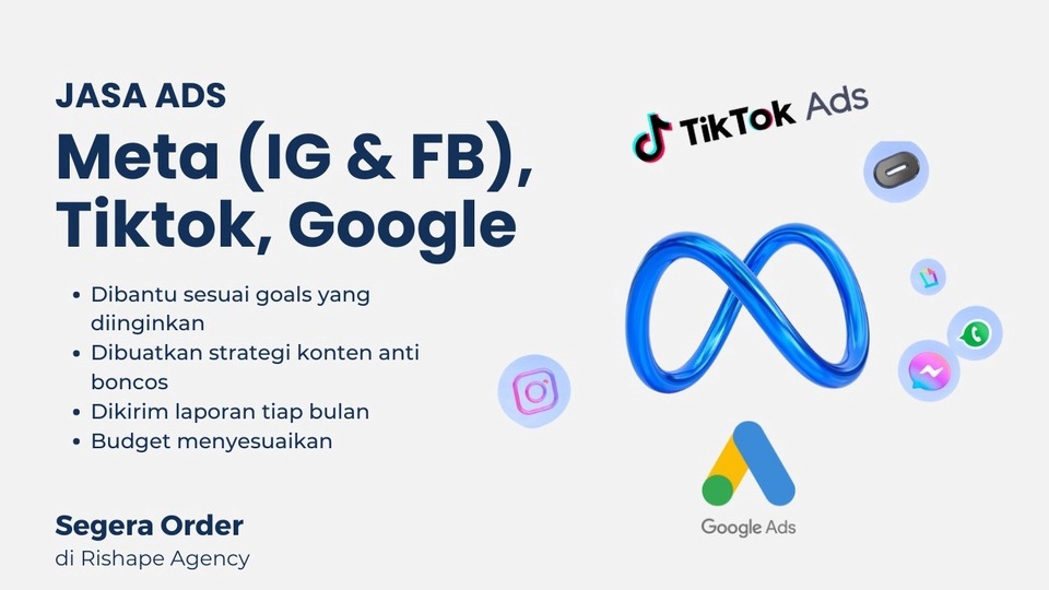 Jasa iklan Meta (Instagram & Facebook), Tiktok, Google Ads, Jasa Marketing Digital, jasa pasang iklan di Instagram dan Facebook, jasa iklan sosial media, jasa pasang iklan di Google, jasa Google Ads, jasa Google Shopping.