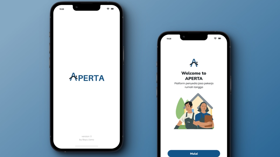 Aplikasi mobile UI UX desain dengan logo Aperta, desain aplikasi UI UX, UI UX desain web, desain UI UX mobile app.