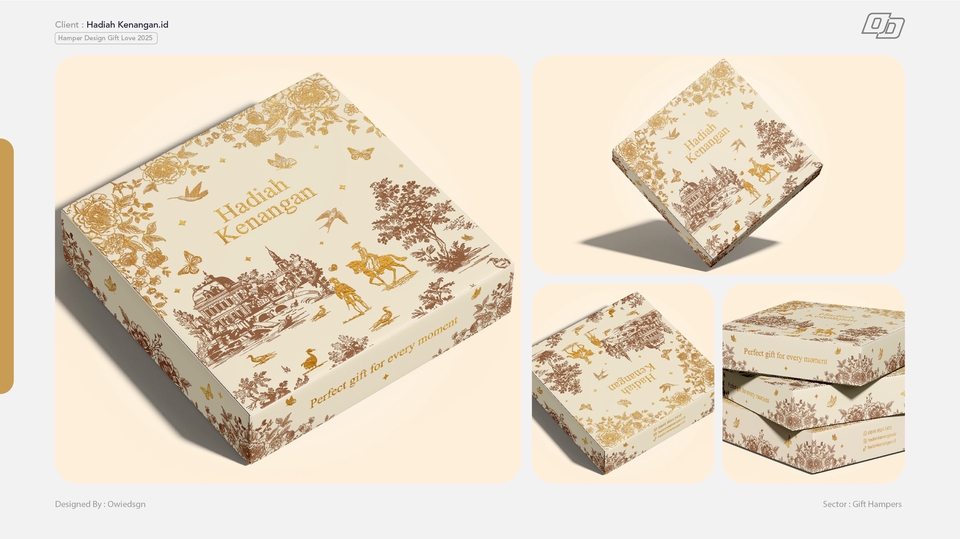 Jasa desain kemasan kotak makanan unik dengan desain minimalis dan elegan, cocok untuk hadiah lebaran, souvenir, atau kebutuhan branding produk makanan Anda.