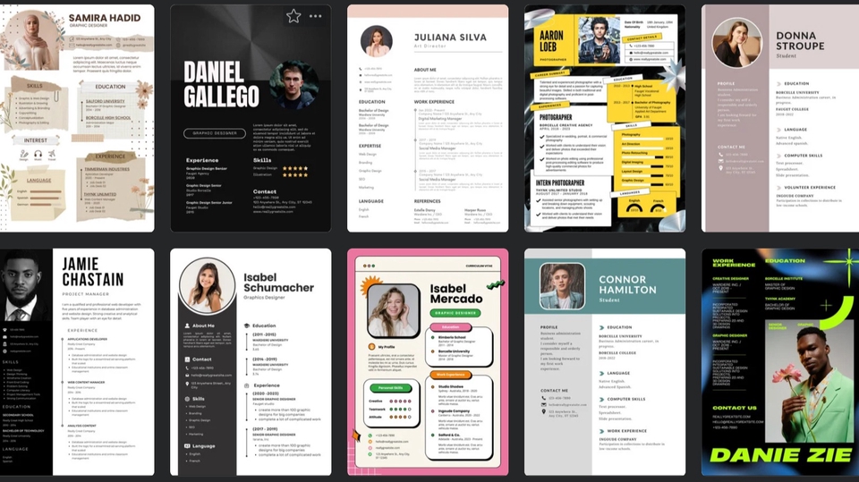 Contoh desain portofolio dan resume kreatif untuk melamar kerja, CV unik dan menarik, jasa pembuatan CV profesional dan desain CV.