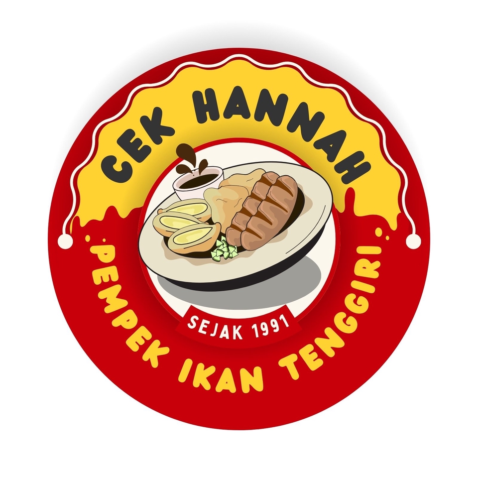 Jasa desain logo online rumah makan Cep Hannah, pempek ikan tenggiri. Desain logo keren untuk usaha kuliner. Bikin logo online murah.