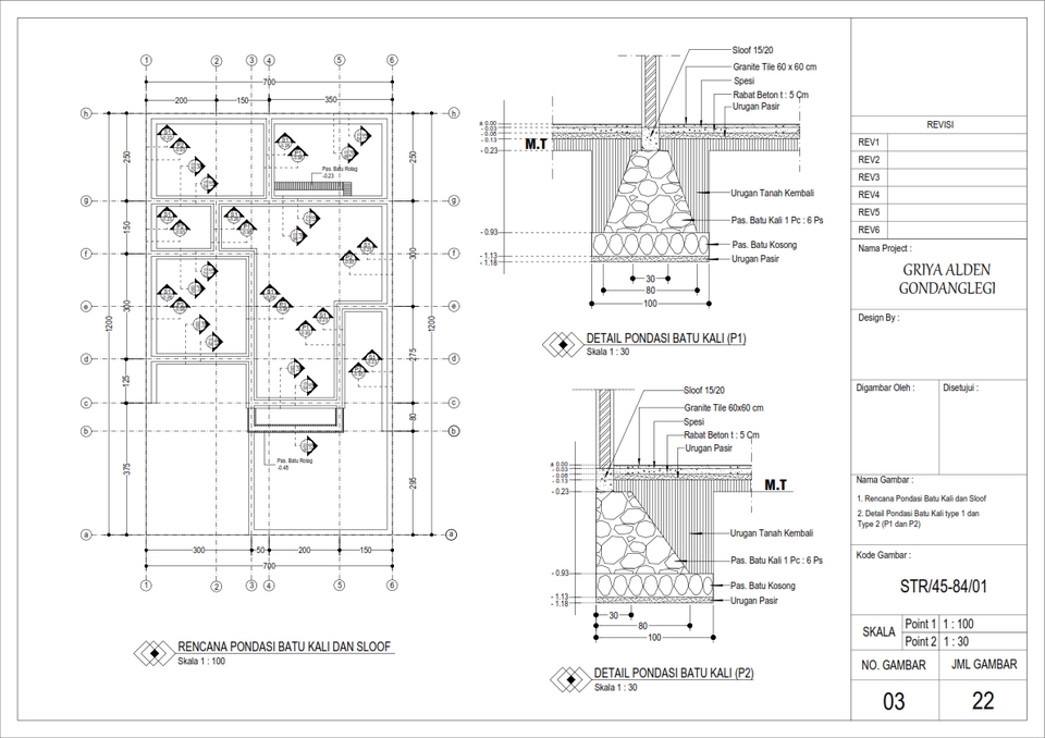 Jasa drafter autocad arsitek interior murah, pembuatan denah rumah dengan batu kali dan sloof.