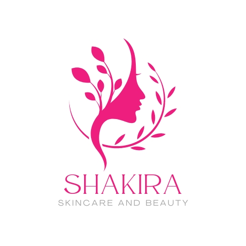 Logo desain untuk usaha kecantikan bernama Shakira, menampilkan desain wanita dengan bunga, cocok untuk usaha perawatan kulit dan kecantikan.
