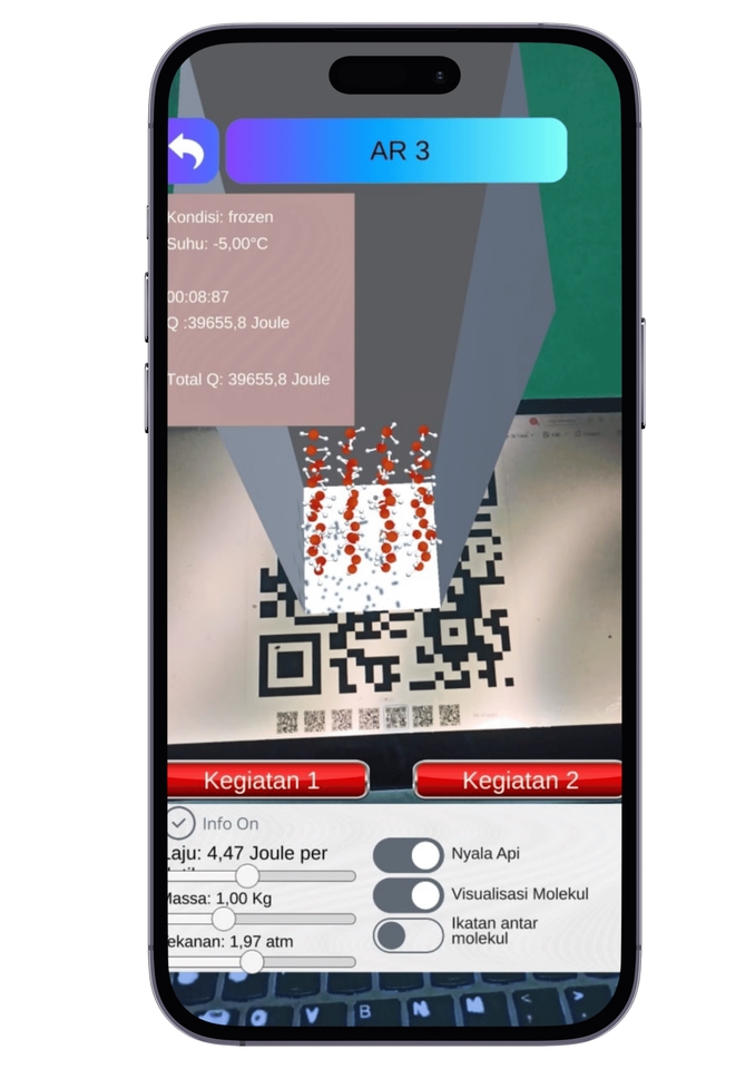 Jasa pembuatan augmented reality dengan tampilan visual interaktif dan fitur QR Code untuk edukasi sains dan pembelajaran di aplikasi ponsel.