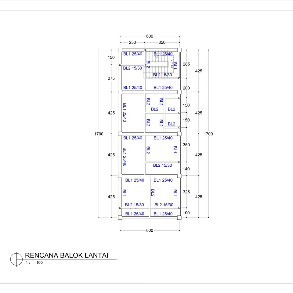 Jasa drafter autocad untuk desain denah balok lantai.