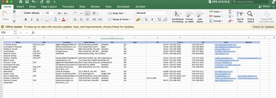 Jasa input data excel dengan detail kontak dan informasi perusahaan