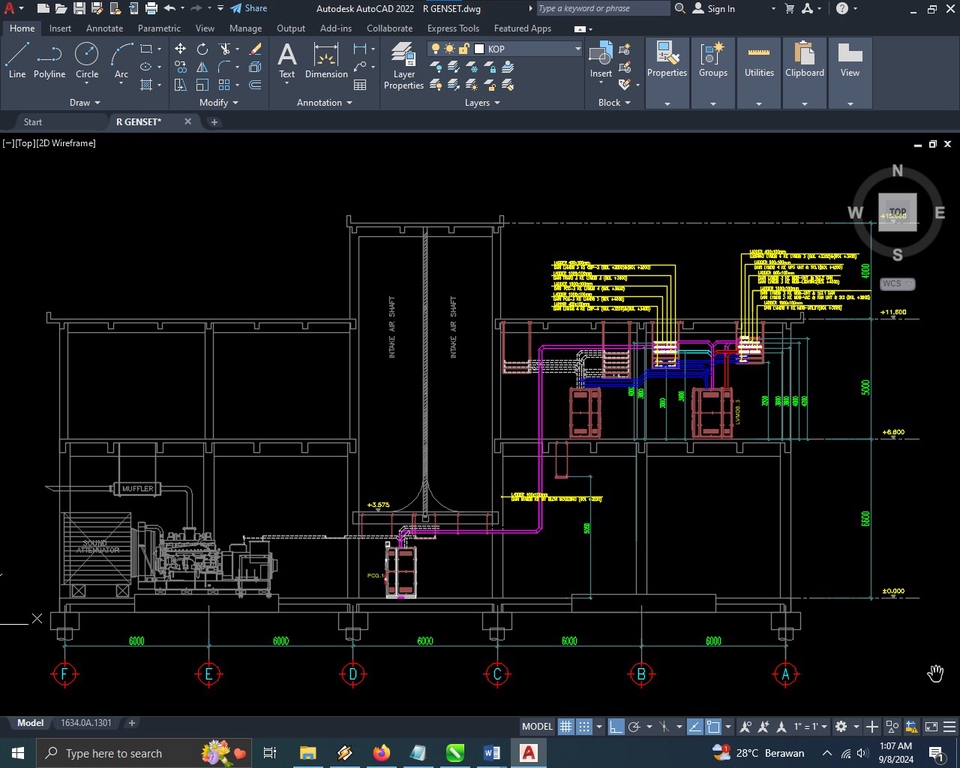 Jasa drafter autocad freelance murah untuk desain interior bangunan dengan detail pipa dan peralatan