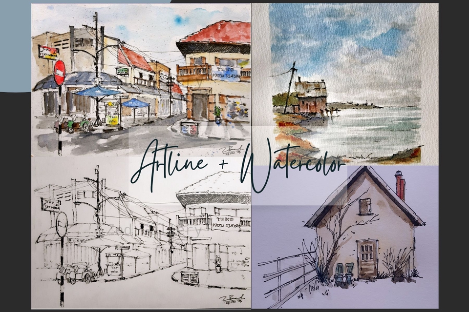 Jasa Ilustrasi Digital dengan Garis dan Pewarnaan Air, Membuat Ilustrasi Gambar Rumah dan Lanskap