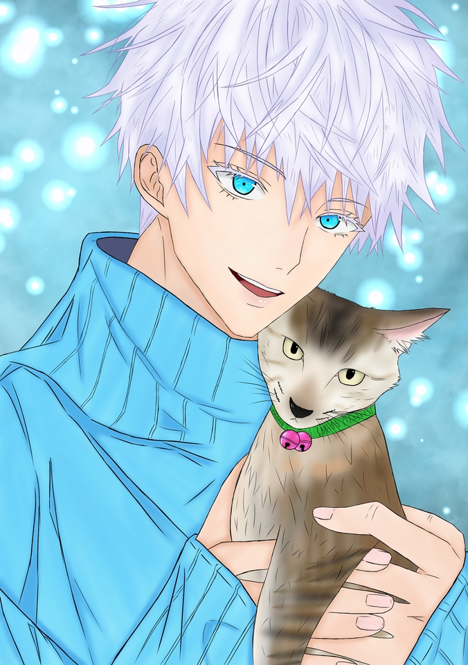 รับวาดรูปการ์ตูน รับวาดรูปอนิเมะสวยๆ ภาพวาดอนิเมะตัวละครชายถือแมวขนฟูสีน้ำตาลอ่อนและเทา ดวงตาสีฟ้าสดใส วาดชุดอนิเมะสไตล์เรียบง่าย เหมาะสำหรับคนที่ต้องการวาดภาพการ์ตูนอนิเมะ จ้างวาดรูปการ์ตูน ราคาถูก วาดรูปอนิเมะเหมือนจริง