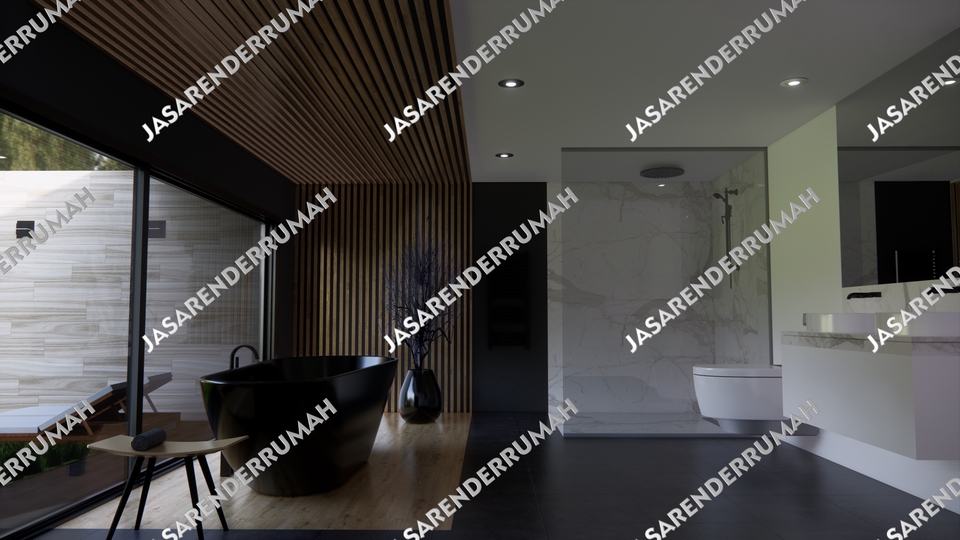 Jasa desain interior rumah minimalis modern dengan bathtub dan shower 3d