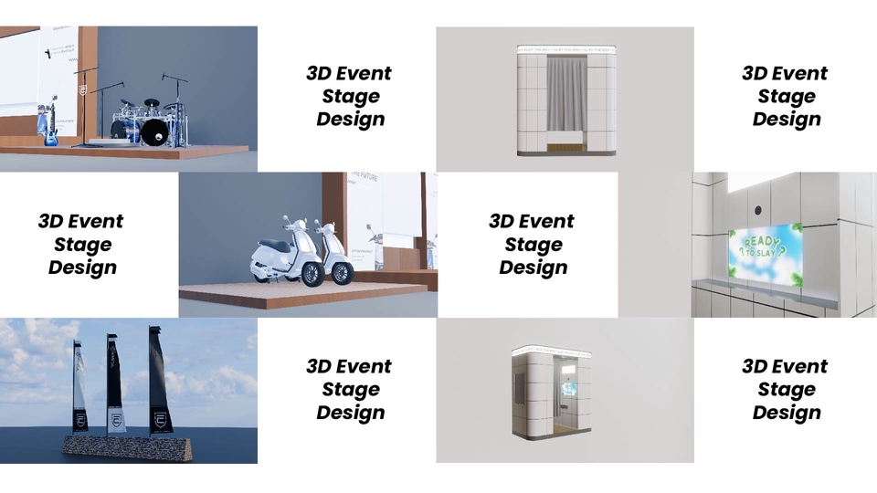 Jasa desain 3D untuk booth pameran, stand pameran, cafe, restoran, dan lainnya.  Desain booth minimalis modern, desain stand pameran sederhana.