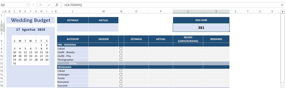Jasa data entry excel untuk wedding budget