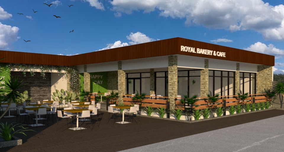 Jasa desain cafe minimalis dan eksterior bangunan cafe modern dengan render 3d.