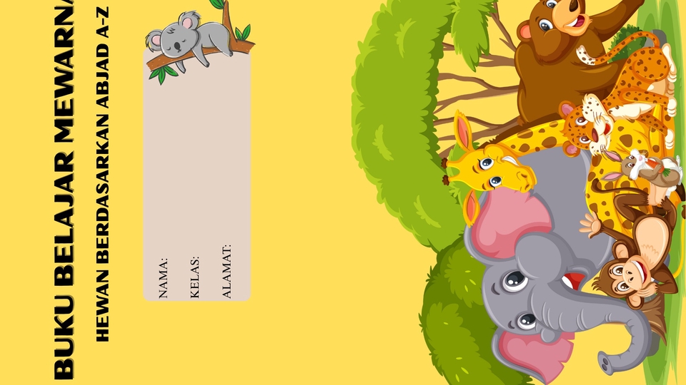 Ilustrasi kartun hewan: gajah, jerapah, kucing, kelinci, monyet, untuk buku belajar mewarnai