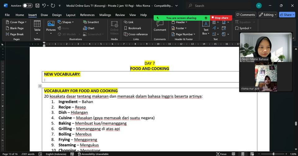 Belajar bahasa Inggris online: Kosakata masak dan memasak. Kursus online bahasa Inggris untuk meningkatkan kemampuan berbahasa Inggris.  Materi day 7.