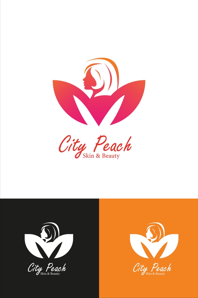 Desain logo untuk salon kecantikan "City Peach" dengan gambar bunga dan wanita.