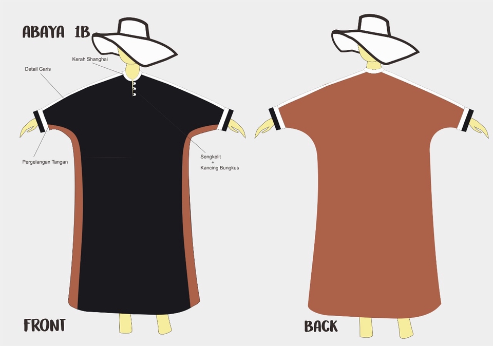 Desain Kaos & Motif - DESAIN ABAYA MODEST WEAR GAMIS TECHPACK DAN DIGITAL DRAWING TECHNICAL DRAWING - 9