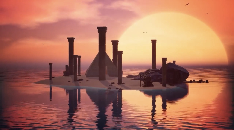 รับปั้นโมเดล3D เกาะโบราณ ยามพระอาทิตย์ตก