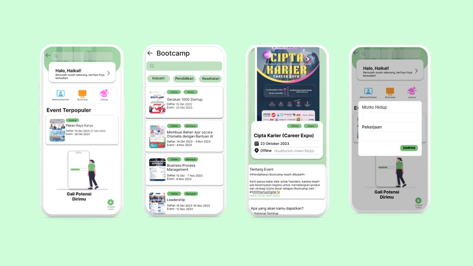 Desain UI UX Mobile Aplikasi - Contoh UI UX untuk desain aplikasi mobile dengan konsep event dan bootcamp