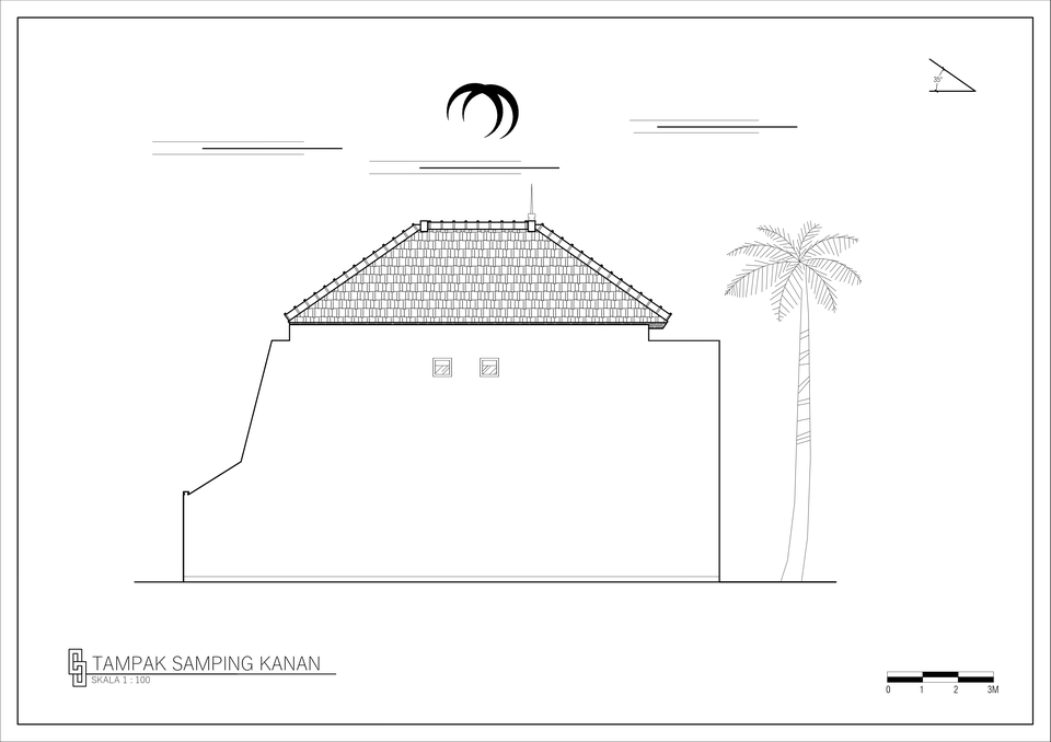 Jasa drafter autocad, desain gambar bangunan rumah dengan detail tampak samping kanan