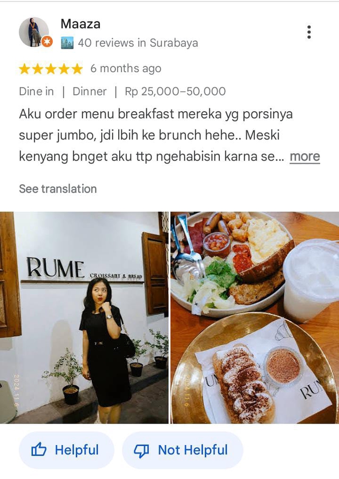 Jasa ulasan cafe di Surabaya: ulasan Rume Croissant & Bread dengan rating 5 bintang.