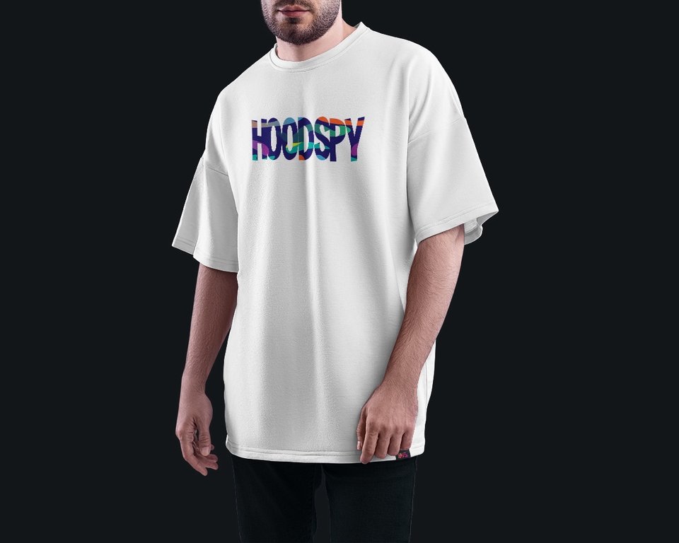 Jasa ilustrasi desain kaos dengan teks "HOODSPY" yang dibuat oleh illustrator profesional.