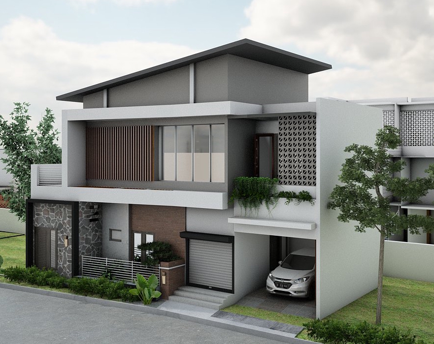 3D & Perspektif - Desain Eksterior Rumah 2 Lantai milik Ny. Dian di Bekasi Utara - 2