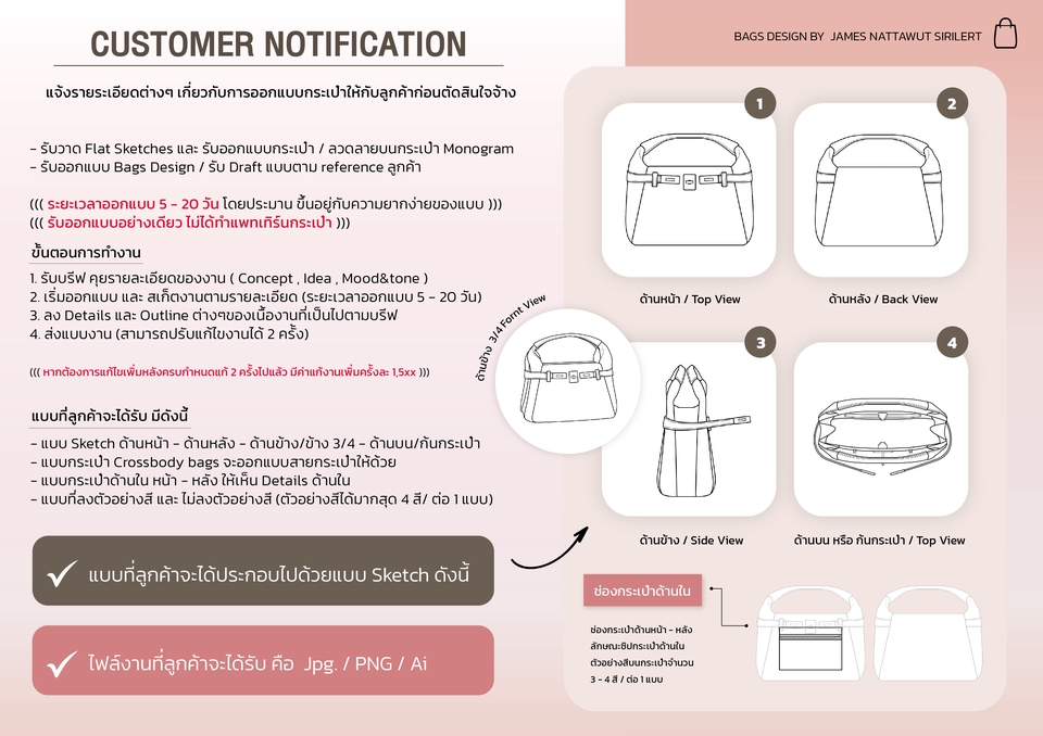 วาด/ออกแบบแพทเทิร์นเสื้อผ้า - รับออกแบบกระเป๋า / ลวดลายบนกระเป๋า Monogram ( Bags Design Accessory / Flat Sketches ) - 2