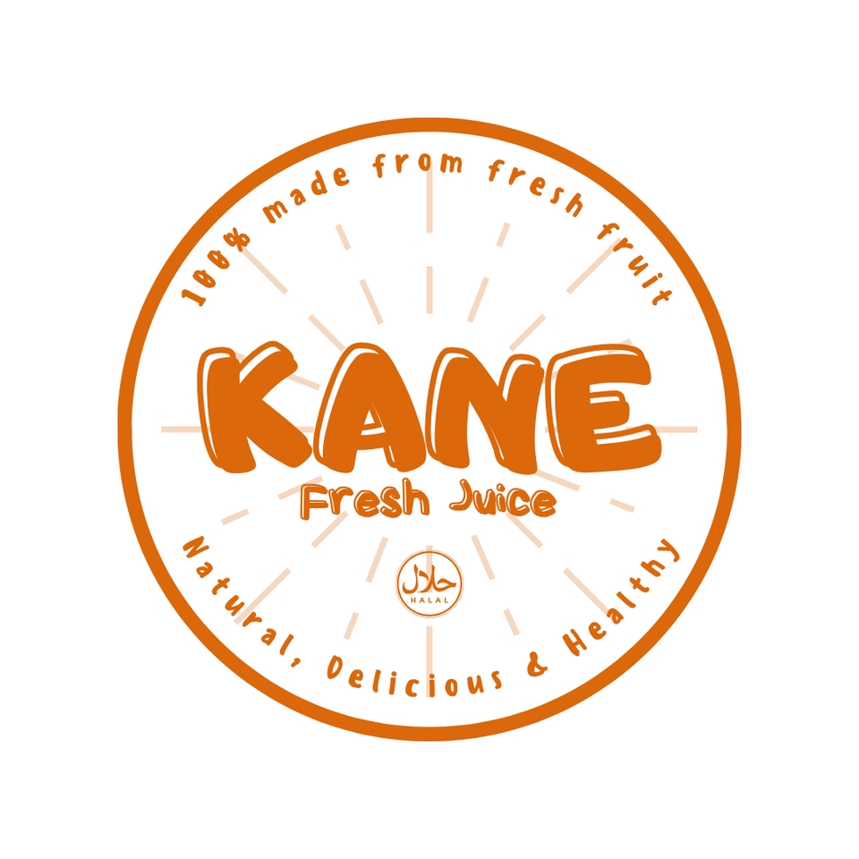 Logo desain juice "KANE" dengan desain yang minimalis dan modern, cocok untuk minuman segar dan sehat.