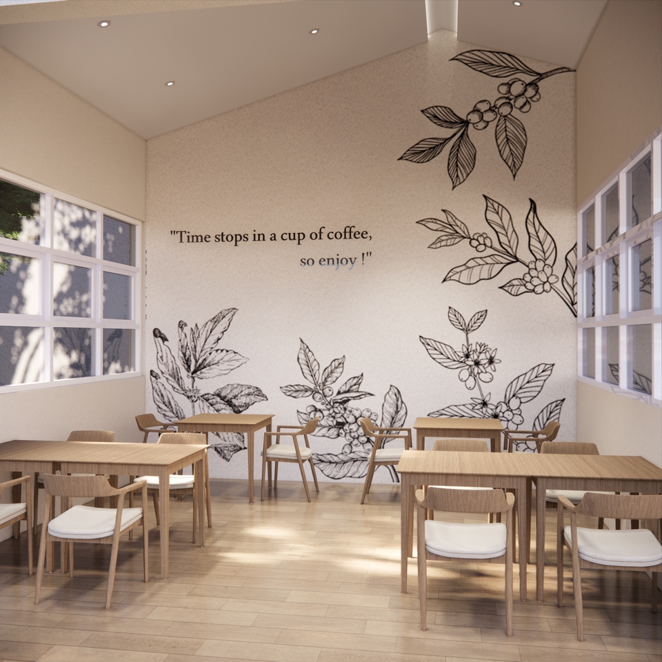 Jasa Desain Interior Cafe Kopi Minimalis Modern Menggunakan Jasa Render 3D