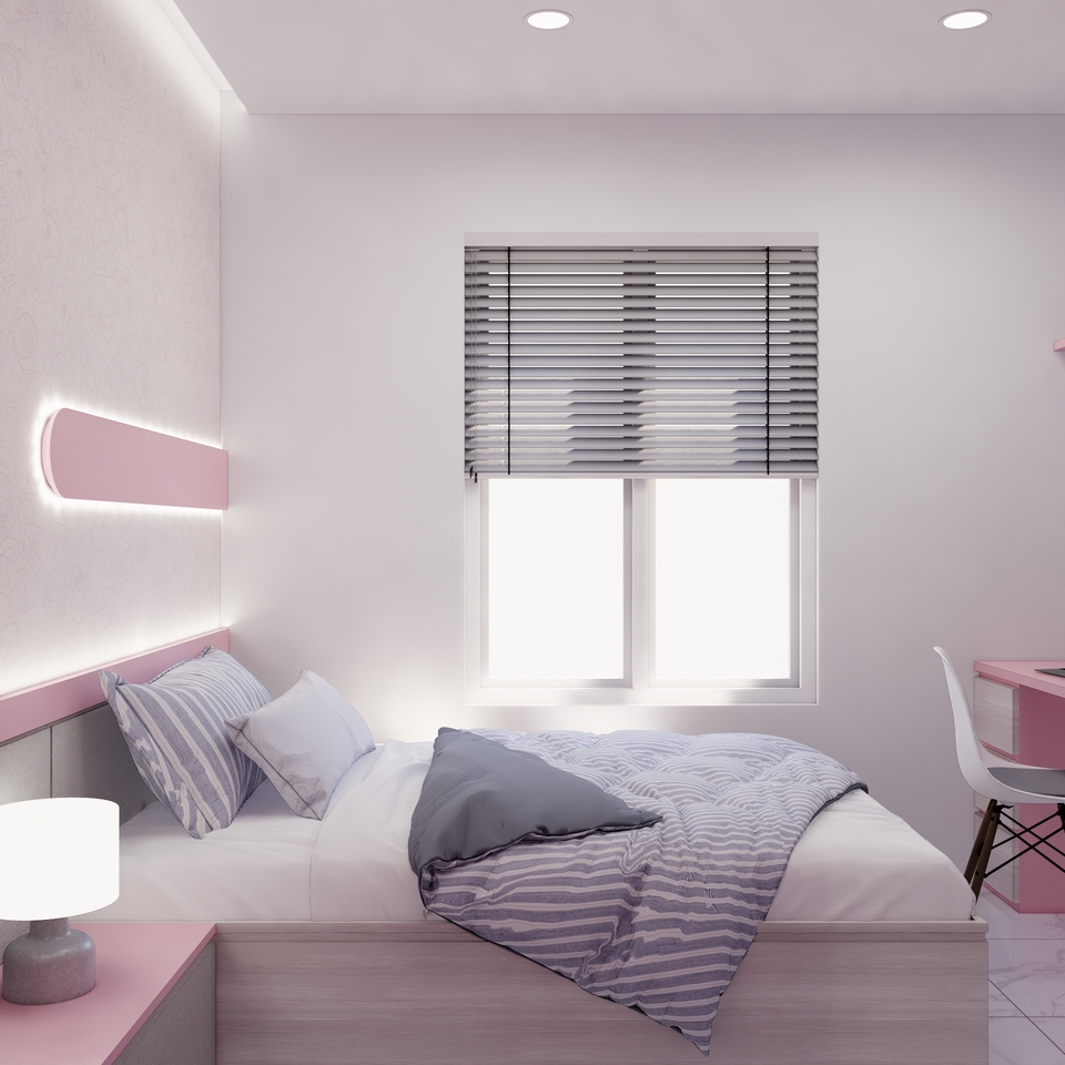 Desain Interior Kamar Tidur Minimalis dengan Warna Pink dan Putih, jasa desain interior rumah, desain interior kamar tidur, jasa desain rumah, desain rumah minimalis, jasa arsitek rumah, jasa desain interior, harga desain interior.