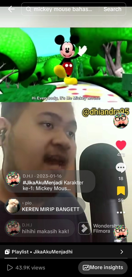 Jasa pengisi suara pria untuk iklan dengan suara mirip Mickey Mouse.