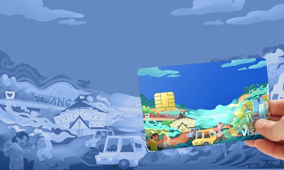 Ilustrasi kartu kredit dengan desain ilustrasi tempat wisata