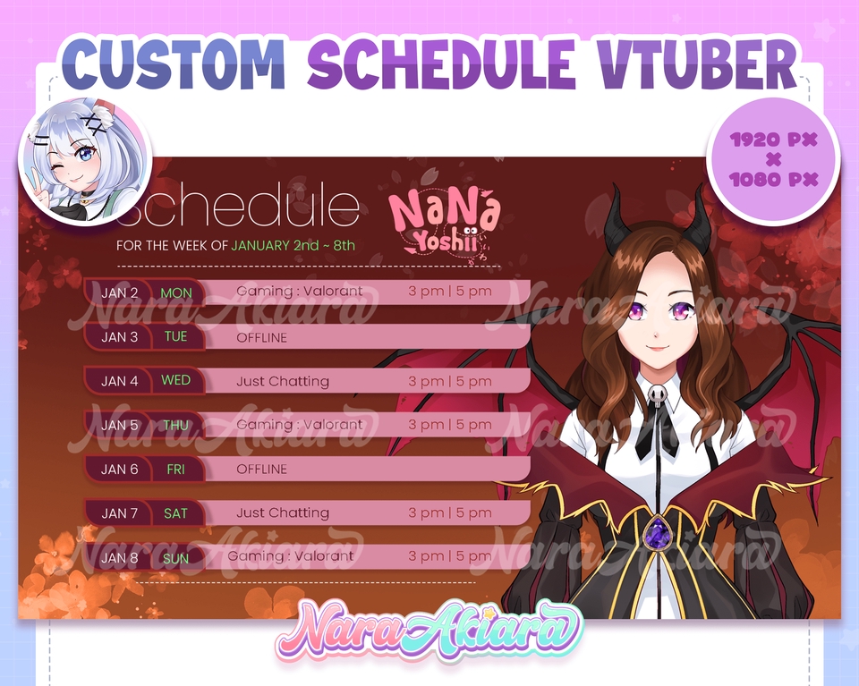 Banner Online - Kustom Stream Schedule untuk vtuber, Overlay, Stream Screen - 5