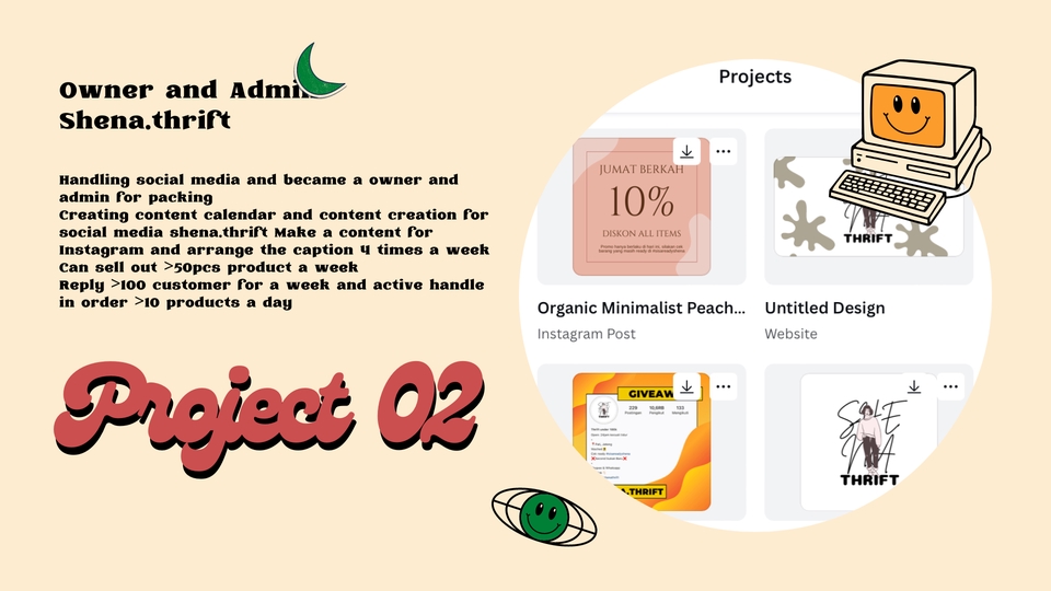 Jasa Content Writer Profesional Indonesia: Contoh proyek desain untuk jasa menulis artikel dan copywriting, meliputi landing page, postingan media sosial, website, dan desain grafis.