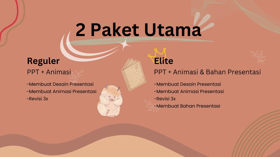 Jasa pembuatan presentasi power point, desain slide presentasi profesional dengan 2 paket pilihan, paket regular dan paket elite.